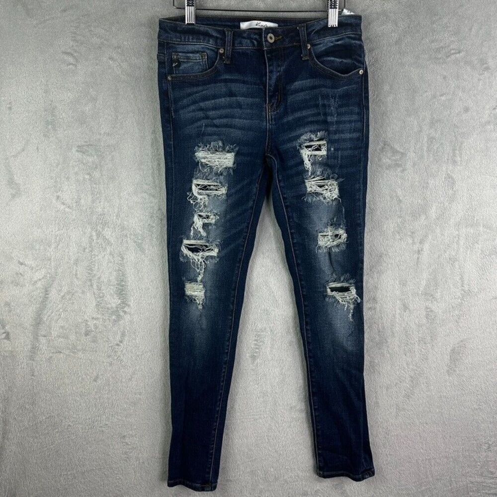 kancan skinny jeans womens distressed blue stretch‎ denim size 7/27 (29x27.5)